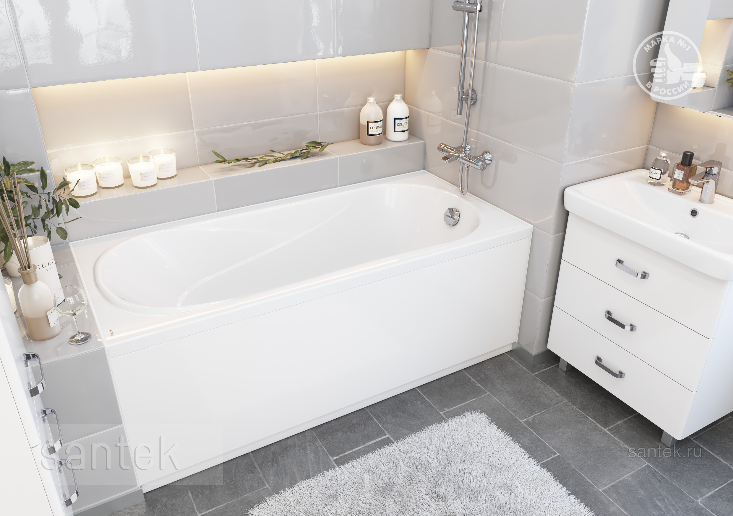 Акриловая ванна Santek Касабланка XL 180х80 прямоугольная белая 1WH302482
