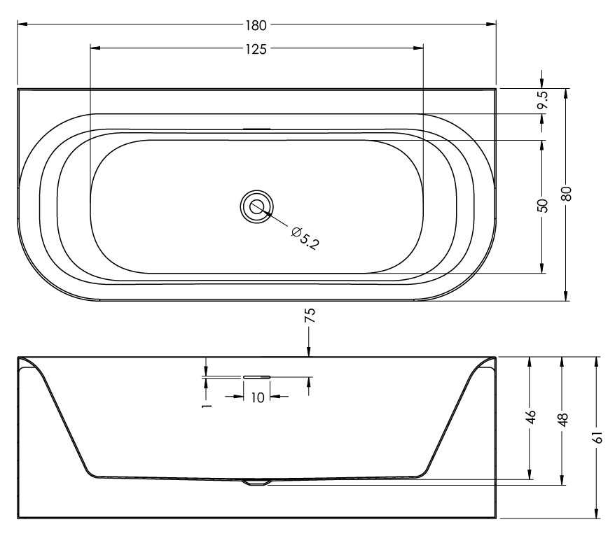 Акриловая ванна Riho 180х80 DEVOTION B2W Белый, заполнение через перелив - Хром, B096003005 (BD27C0500000000)