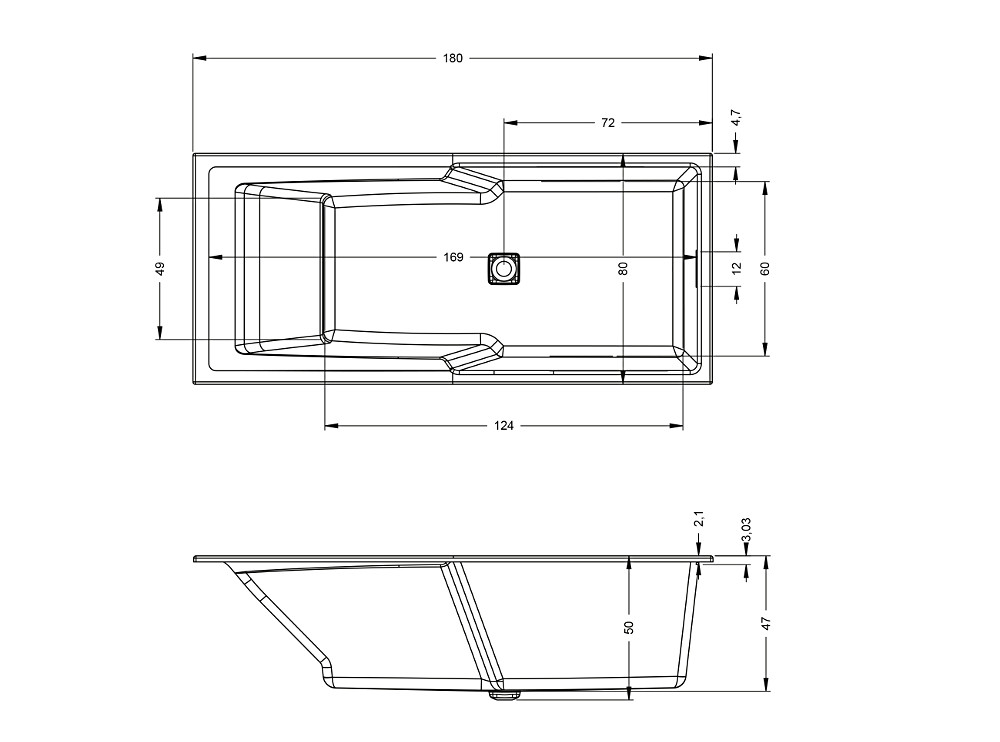 Акриловая ванна Riho STILL SHOWER 180x80, заполнение через перелив, B103013005 (BR05C0500000000)