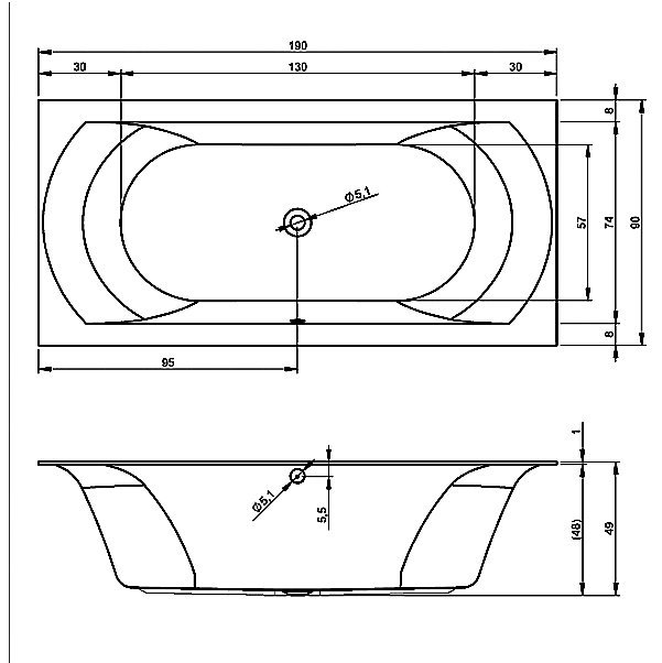 Акриловая ванна Riho LINARES 190x90 (c тоник бортом), B143001005 (BT4800500000000)