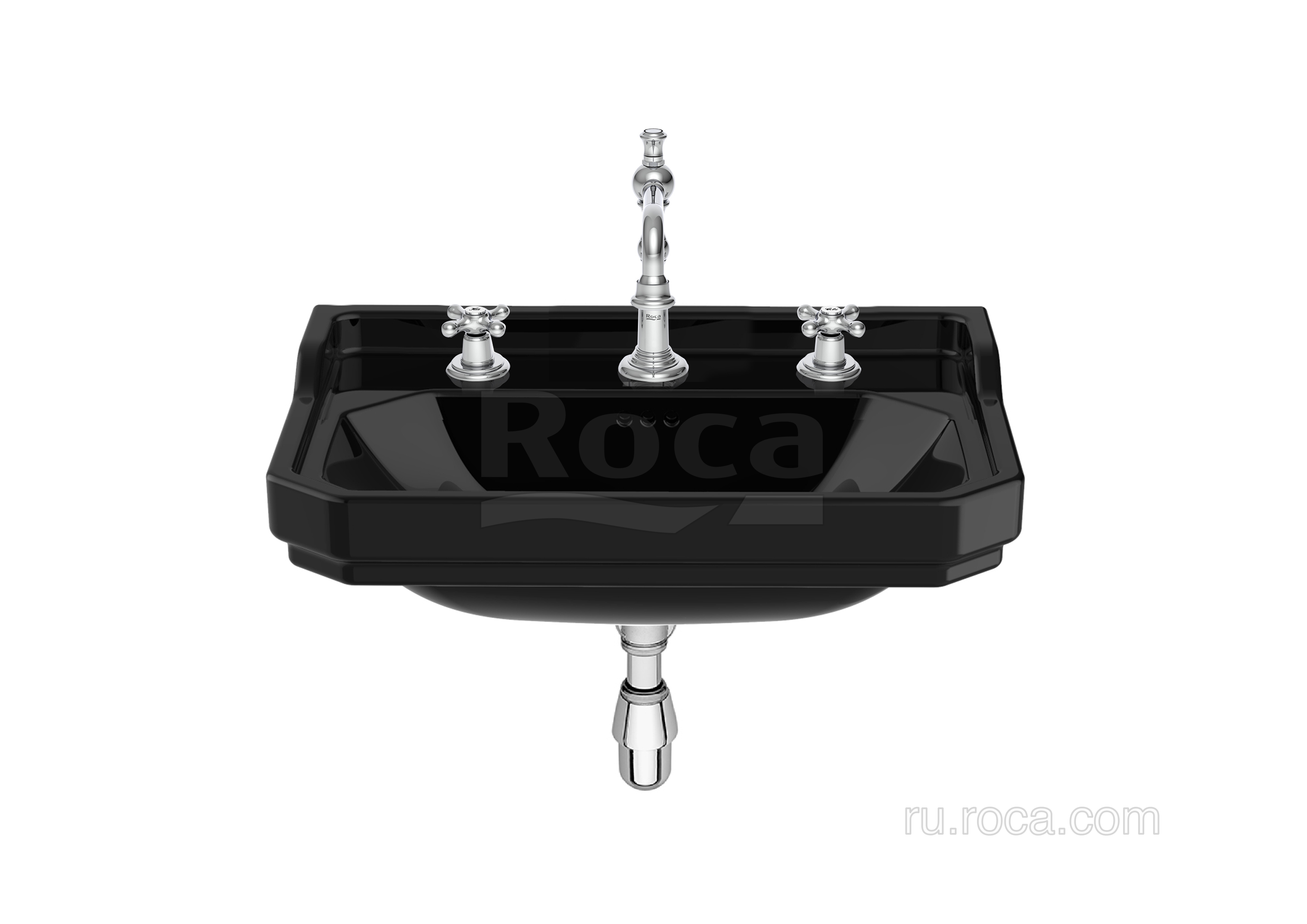 Раковина Roca Carmen подвесная 650х480 мм, 3 отверстия для смесителя, черный 3270A1563