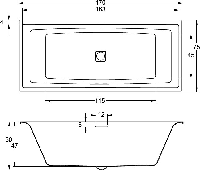 Акриловая ванна Riho STILL SQUARE 170x75 + светодиоды и подголовник с размещением слева, B100004005 (BR0200500K00131)
