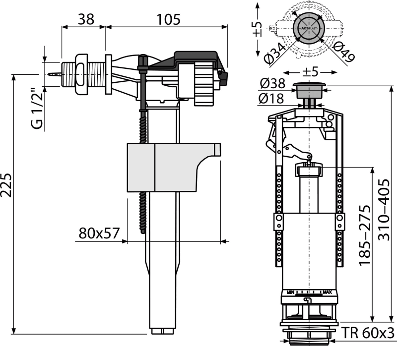 Сливная арматура Alcaplast с боковой подводкой SA2000K 1/2" CHROM