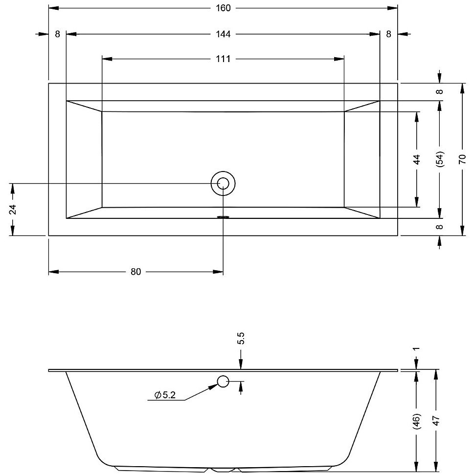 Акриловая ванна Riho LUGO 160x70 (с тонким бортом), B138001005 (BT0700500000000)
