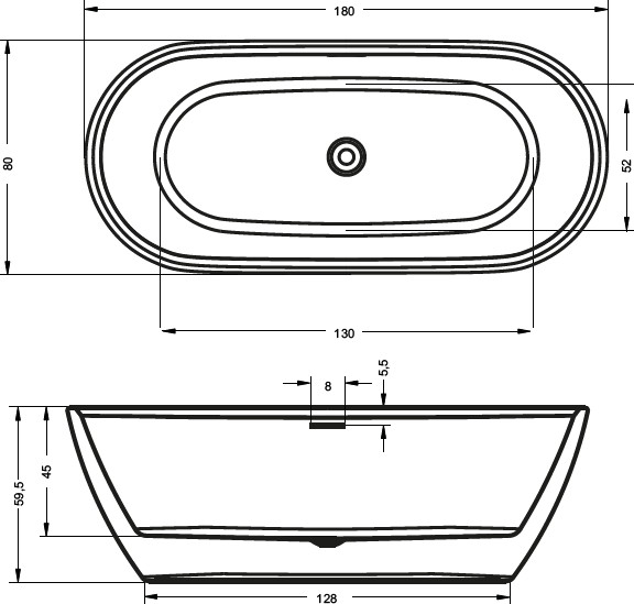 Акриловая ванна Riho INSPIRE 180х80 заполнение через перелив - Хром, B085004005 (BD02C0500000000)