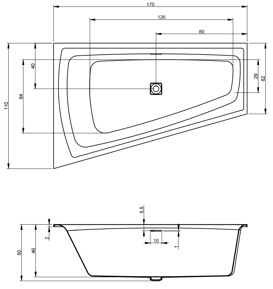 Акриловая ванна Riho STILL SMART 170x110 правая, заполнение через перелив, B101009005 (BR03C0500000000)