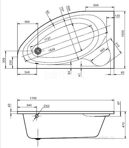 Акриловая ванна Santek Эдера 170х100 левая асимметричная 1WH501662