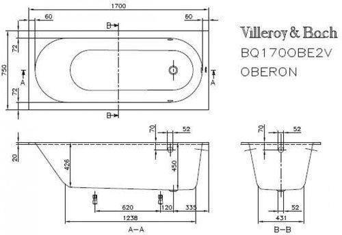 Квариловая ванна Villeroy&Boch Oberon 170x75 UBQ170OBE2V-01