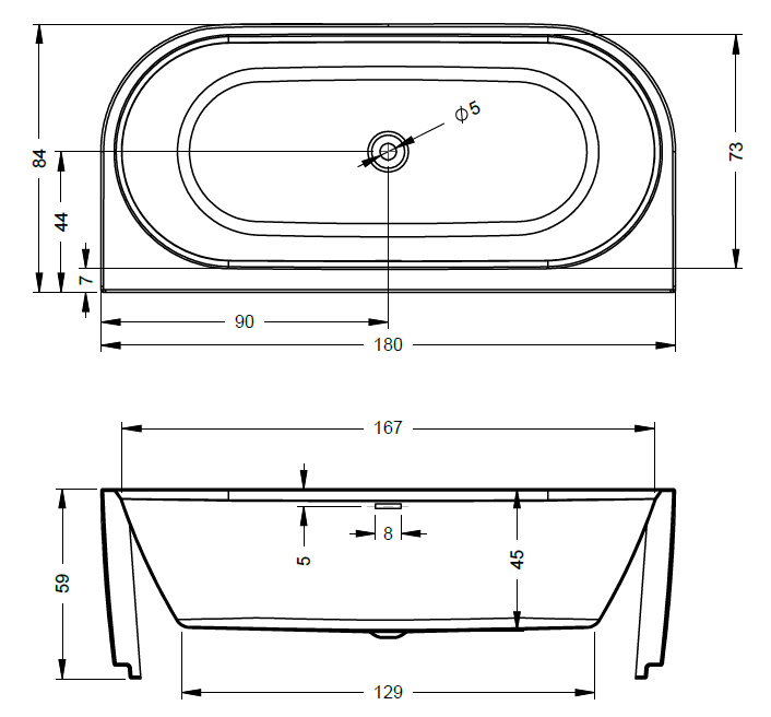 Акриловая ванна Riho 180x84 DESIRE B2W Белый, заполнение через перелив - Хром SPARKLE SYSTEM, B089013005 (BD07C05S1WI1144)