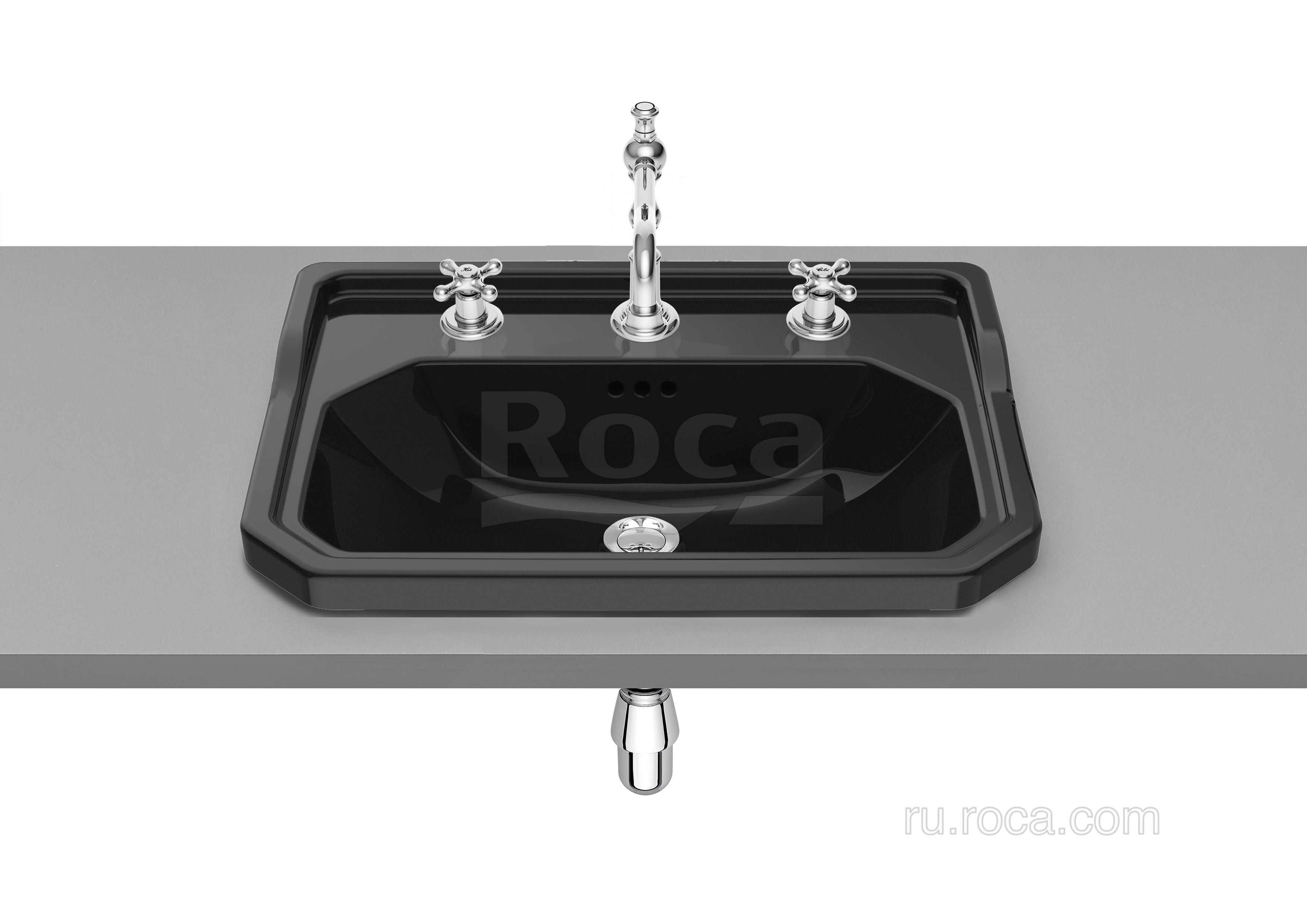 Раковина Roca Carmen накладная 600х450 мм, 3 отверстия для смесителя, черный 3270A5563