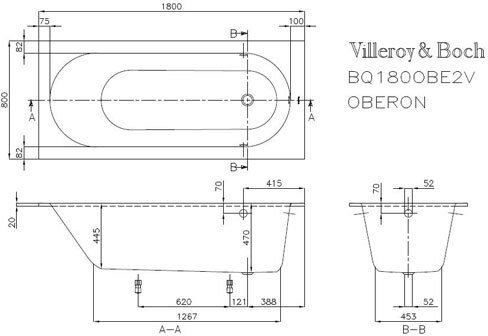 Квариловая ванна Villeroy&Boch Oberon 180x80 UBQ180OBE2V-01