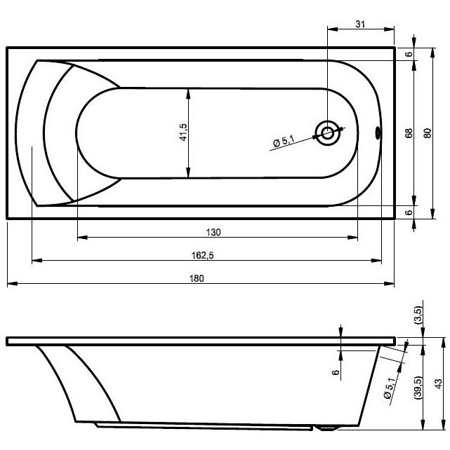 Акриловая ванна Riho MIAMI 180х80, B061001005 (BB6400500000000)