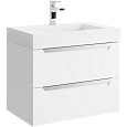 Подвесная тумба в белом матовом цвете с двумя ящиками с умывальником из литьевого мрамора
