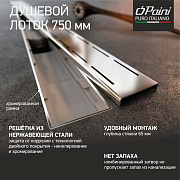 Душевой лоток с рамкой PAINI Line 750 мм D40, глянец