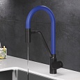 F8007827 Like, смеситель для кухни с каналом для питьевой воды и гибким изливом, черн., синий излив